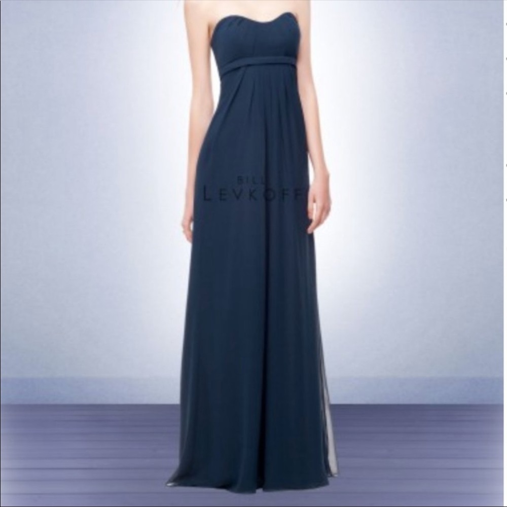 Bill Levkoff Navy Chiffon Bridesmaid Gown Size 6